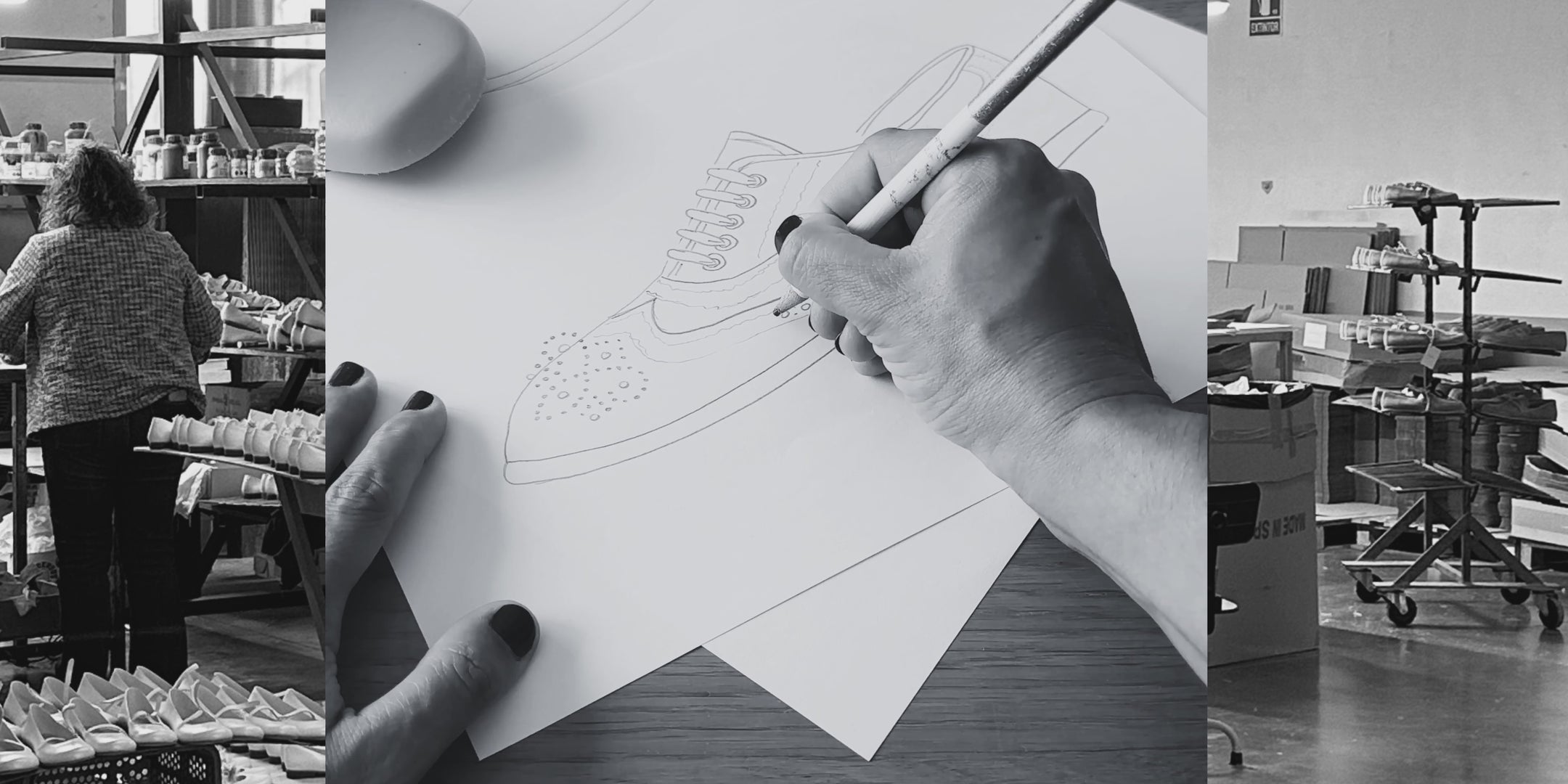 Dibujando bocetos diseño de calzado hombre SHUU Barefoot. Calzado barefoot hecho en España.